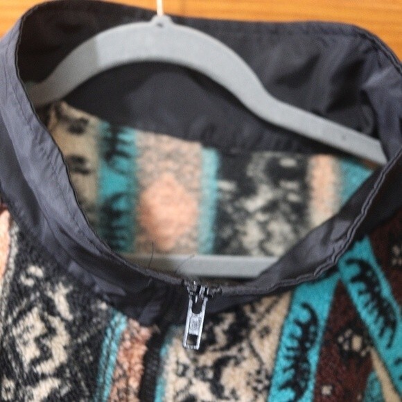 Unbranded Fleece Windbreaker Jacket 2XL Full Zip Peach Blue Southwestern Print - Picture 3 of 12